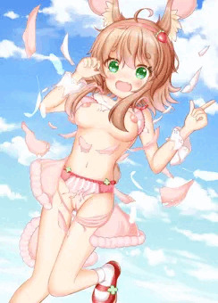 服が弾け飛んで赤面するラズ
