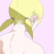 金髪ツインテール　背面　うなじぶっかけ