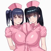 内木亜美&泉頭麗子（２枚） オリジナル ナース 看護婦 看護師 白ニーソ 乳合わせ ふたなり 百合 ふた×女