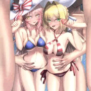 水着なネロと玉藻が