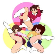 ３人揃ってパンチラキック！
