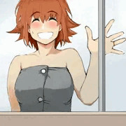 窓から手をふる人妻