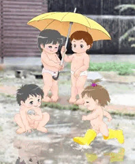 雨のお庭で