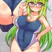 デカキミドリさんの競泳水着でアナニー+見せつけ排泄