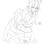 ファンアート　フェレスティア･ハルカ×蛸型触手（線画）