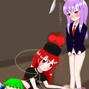 紐パンの紐がほどけて転んじゃったヘカ様…に、脱がされちゃったうどんげ
