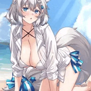 青いリボンの狐娘