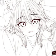 巫女服の玉藻の前と　線画