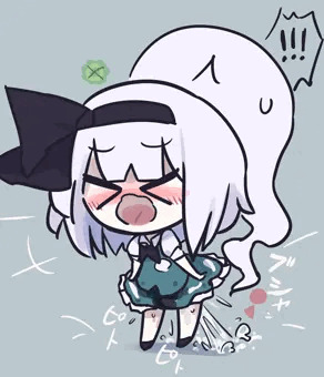 いきなり股間を噴射させるみょん