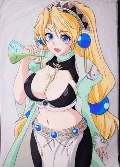 依頼された薬品をわざとおっぱいにこぼして気を引くマルローネ。