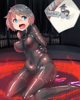 魔術部の先輩に騙されてラバー猫にされる絵。