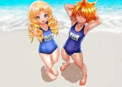 ビーチでスク水ロリ×2に逆ナンされるの図