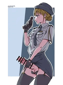 二丁拳銃を構えるふたなり婦警