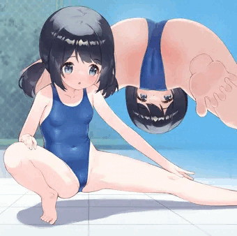 競泳水着で準備運動