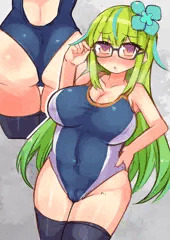 デカキミドリさんの競泳水着でアナニー+見せつけ排泄