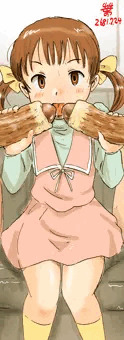 ちくわを味見させてもらう娘