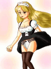 スカート捲れたメイド服の子。