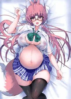 臨月なのに学生時代の制服で旦那さんをさそっちゃう狐娘ちゃん
