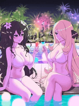 雪不帰×シロナでナイトプール乾杯！