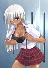 片メカクレ銀髪褐色娘