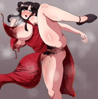 大股開きで蹴りを入れる娘