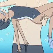 溺れた娘を介抱