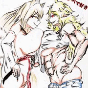 爆乳狐巫女と筋肉バキバキエルフの乳合わせ