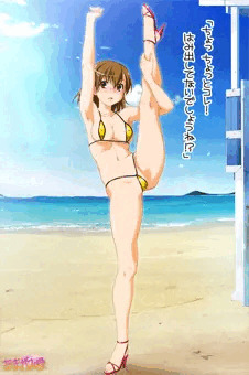 キワどい水着で、Y字バランスをキメる御坂さん