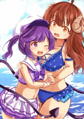 海で遊ぶシャミ子と良子