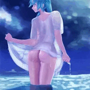 水浴びするミク