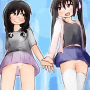 穿かずに出歩くのに目覚めた仲良し二人