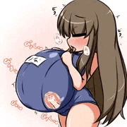 ふたなりセルフ乳内射精　スク水編