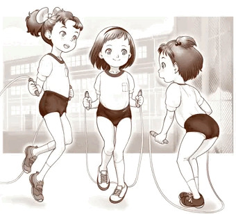 女子の縄跳び。