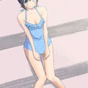 スカートが無いタイプでフリフリなワンピース水着姿の女の子