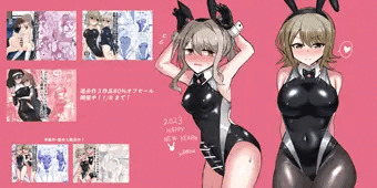 競泳水着バニーで告知する渚さんと風佳ちゃん