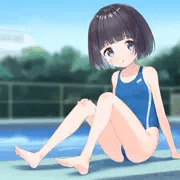 座り競泳水着ちゃん
