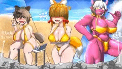 メカクレ狐巫女お姉ちゃんの金ビキニ