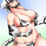ホワイトタイガーちゃんに白黒柄のお水着を着てもらった