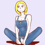 裸のオーバーオールの女の子