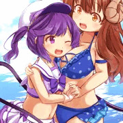 海で遊ぶシャミ子と良子