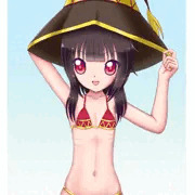ビキニのめぐみんと色々出してるめぐみん