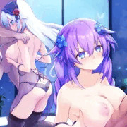 パープルハートとブラックハート、夜のパイズリゲイム