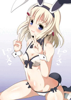 Wピースするバニー水着のエイちゃん