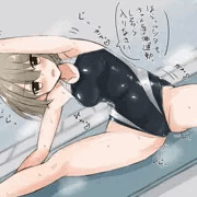 ちゃんと準備運動するよう言ってくれる競泳水着のお姉さん