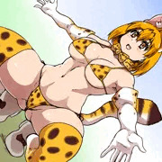 マイクロビキニを着てエロ蹲踞ポーズするサーバルちゃん