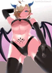 ローアングラーの洗礼を受ける片目隠れの悪魔ちゃん【創作悪魔娘】