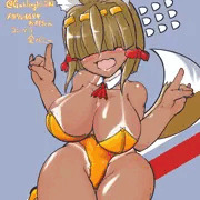 メカクレ狐巫女お姉ちゃんのコンがり金バニー！（全裸差分も日焼け止め差分もあるよ）