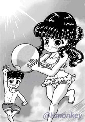 イラスト「義理姉弟の水着」