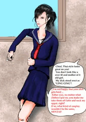Even if she is over 40, high school girls uniforms look good on her.