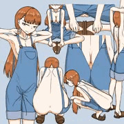 背中丸出し裸オーバーオール